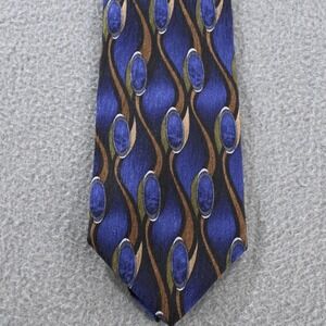 Cocktail Collection Mens Vintage 90s Abstract Geometric Silk Tie OS Blue Brown